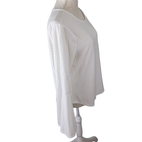 BASIC EDITIONS WOMENS  BELL SLEEVES WHITE RAISED DOTS TOP SIZE LARGE - Picture 3 of 7
